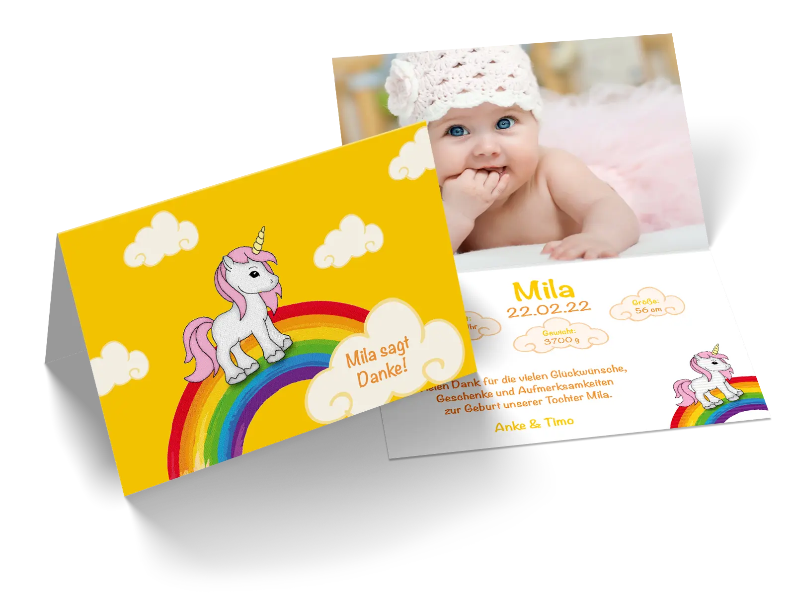 Danksagungskarte zur Geburt "Unicorn"