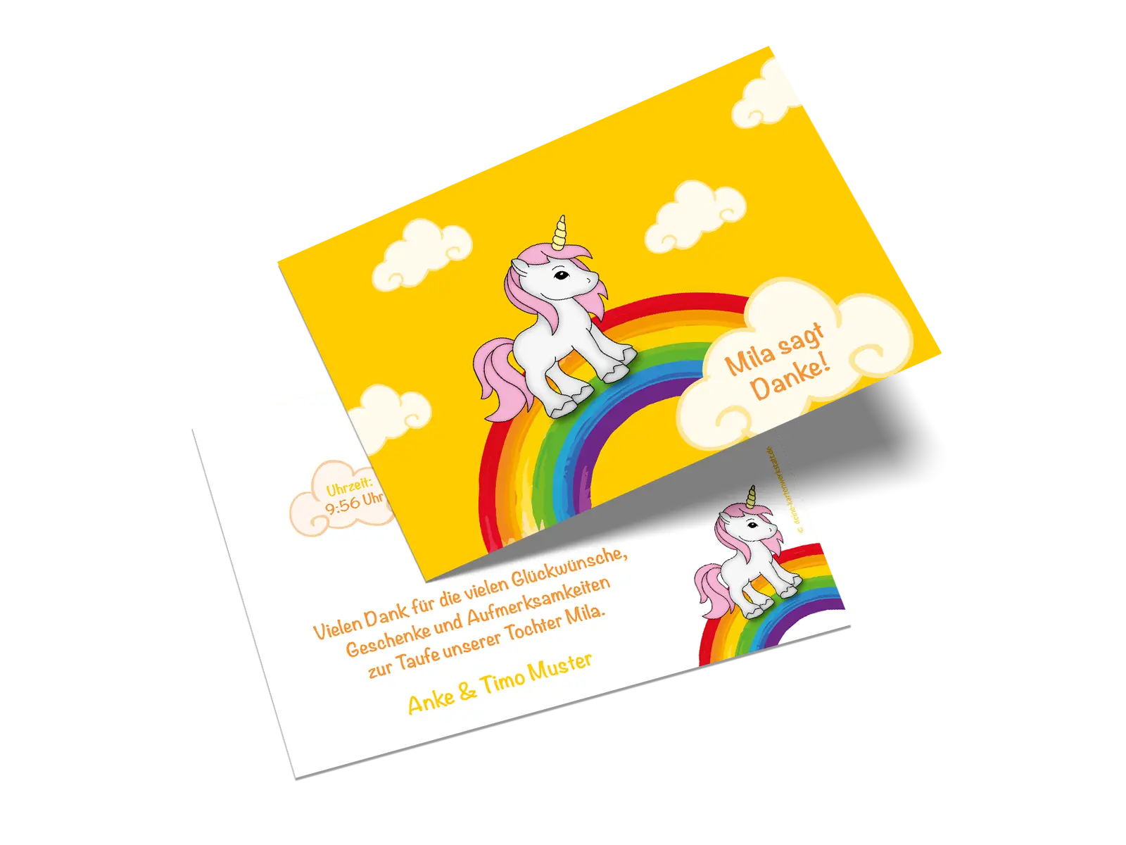 Danksagungskarte zur Taufe "Unicorn"