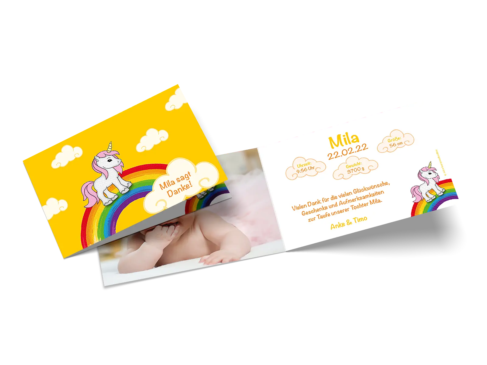 Danksagungskarte zur Taufe "Unicorn"