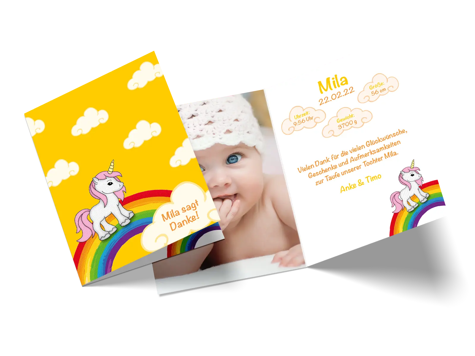 Danksagungskarte zur Taufe "Unicorn"