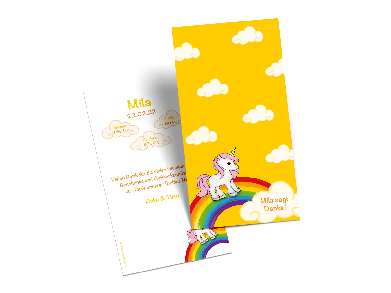 Danksagungskarte zur Taufe "Unicorn"