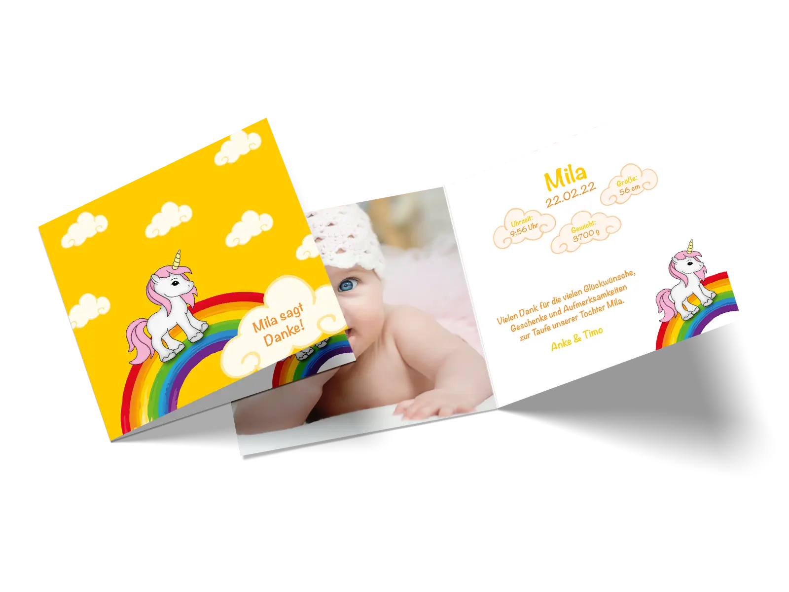 Danksagungskarte zur Taufe "Unicorn"