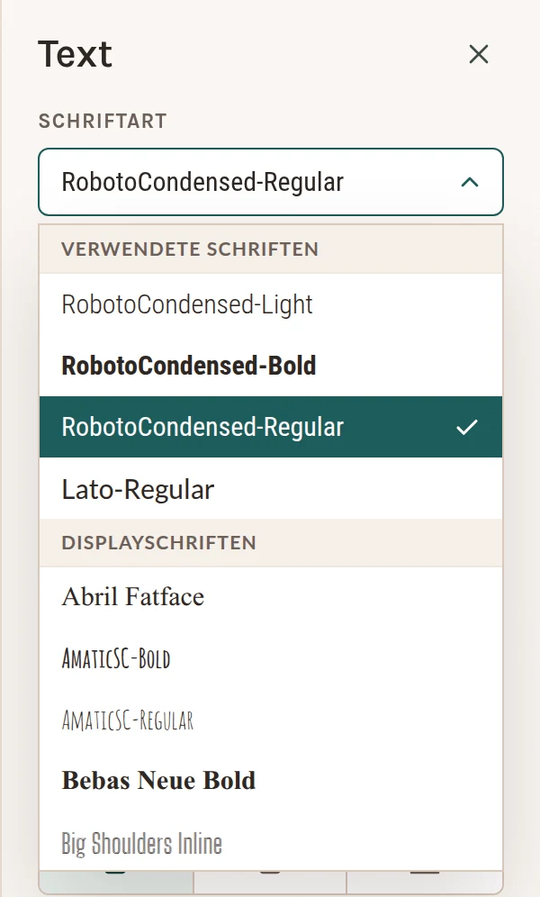 Geöffnete Liste „Schriftart“