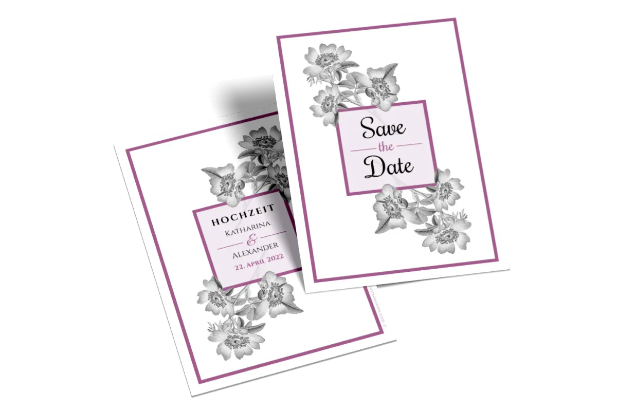 Hochformatige Save-the-Date-Karte Timeless Flowers mit klarer Datumszeile