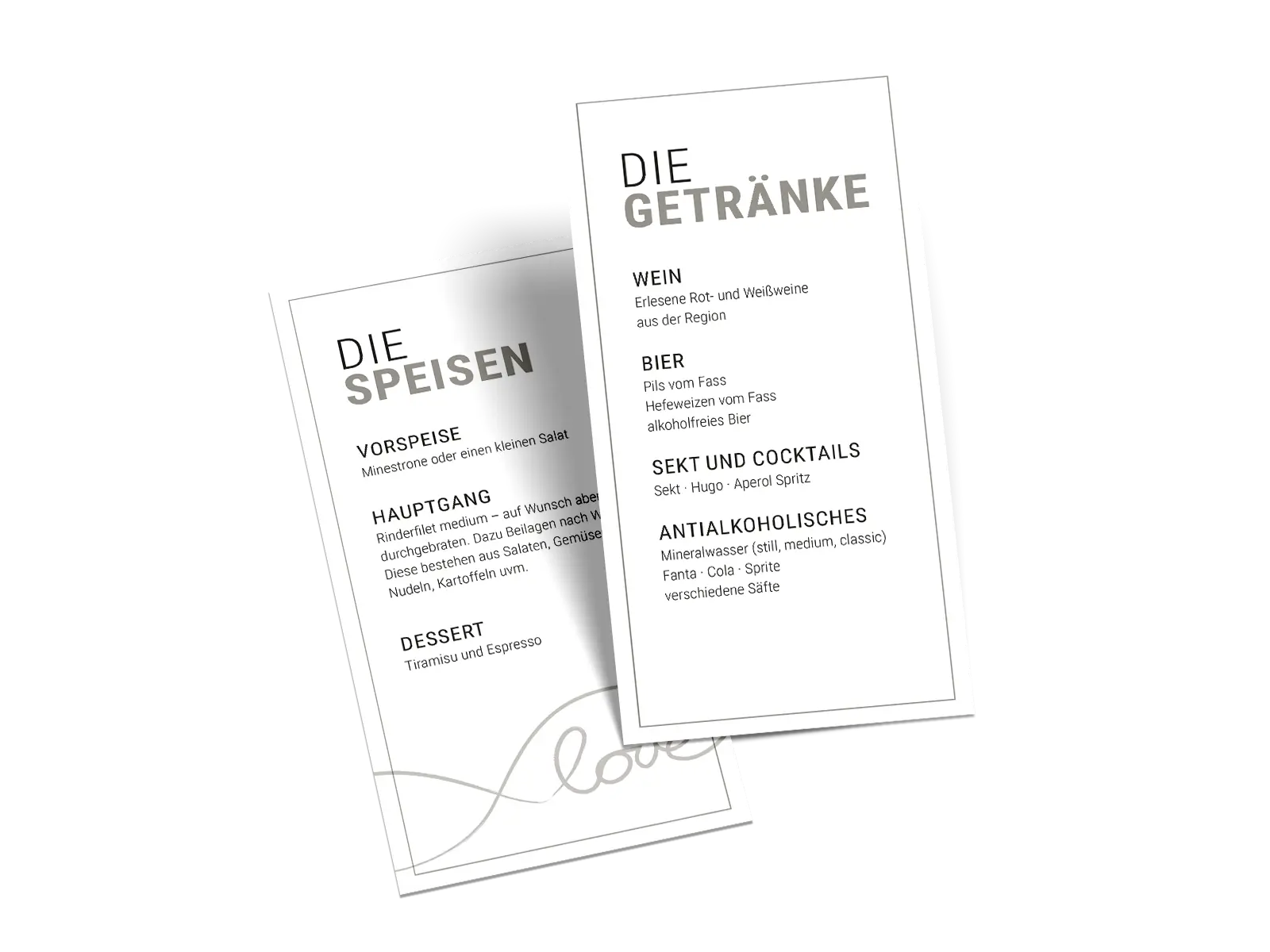Menükarte "Ja zur Liebe"