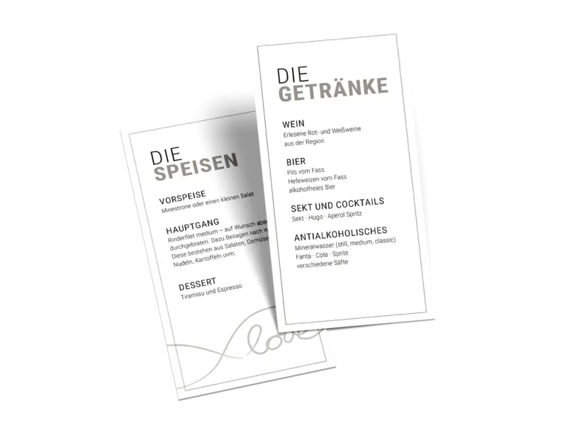 Menükarte "Ja zur Liebe"