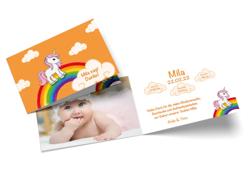 Danksagungskarte zur Geburt "Unicorn"