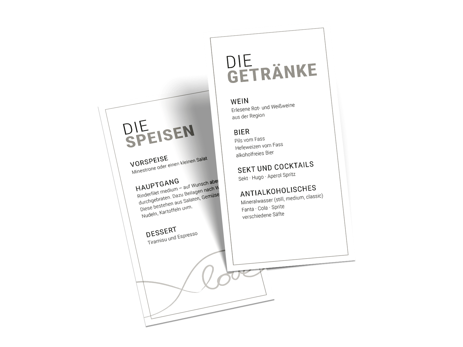 Menükarte "Ja zur Liebe"